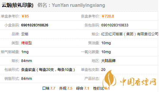 云煙軟禮印象多少錢一包 云煙軟禮印象香煙價(jià)格表圖一覽