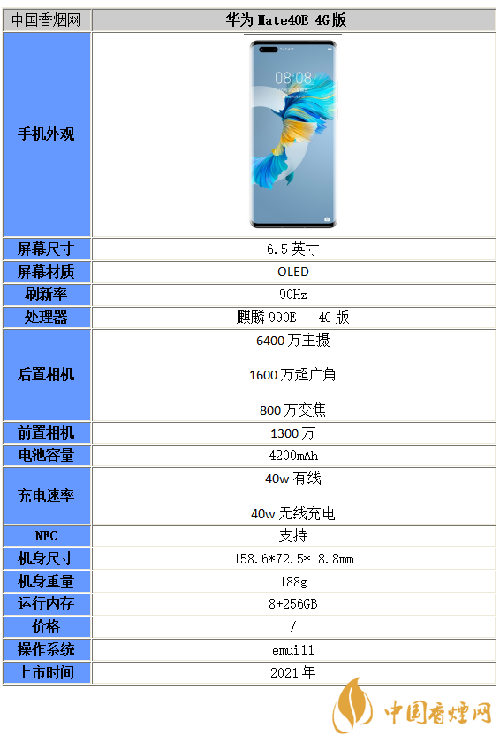 華為mate40e參數(shù)-華為mate40e4G版參數(shù)配置一覽